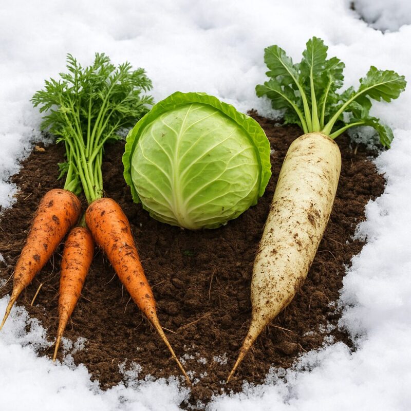 雪の下野菜